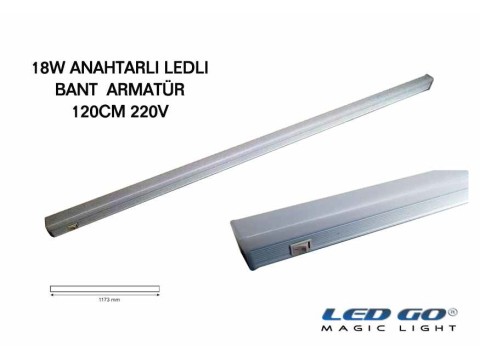 18W,120CM,ANAHTARLI LEDLI BANT ARMATÜR 220V,SIVA ÜSTÜ