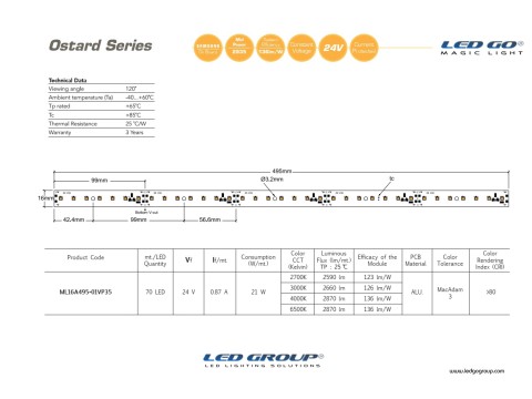 ML16A495-01VP35 | 2835 LEDBAR-50CM-70LED/M-24VDC CEM1 PCB 16mm OSRAM/SAMSUNG LED