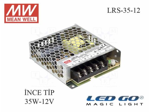 MEAN WELL  LRS-35-12  36 W, 12 V, 3 A,SABİT VOLTAJ,İNCE TİP