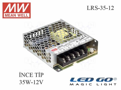 MEAN WELL  LRS-35-12  36 W, 12 V, 3 A,SABİT VOLTAJ,İNCE TİP