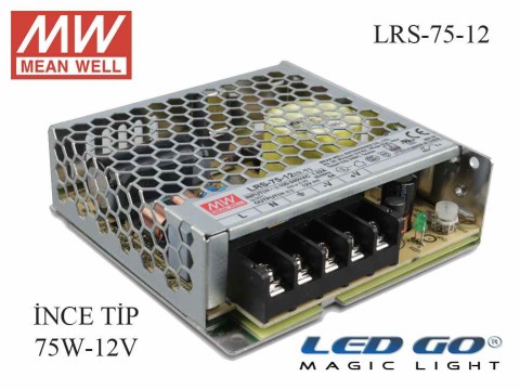 MEAN WELL  LRS-75-12 72 W, 12 V, 6 A,SABİT VOLTAJ,İNCE TİP