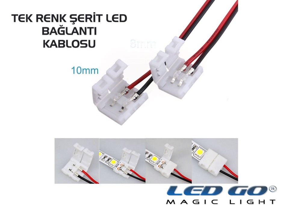 ŞERİT LED BİRLEŞTİRME BAĞLANTI KABLOSU-LEHİMSİZ-TEK RENKLER İÇİN-15CM