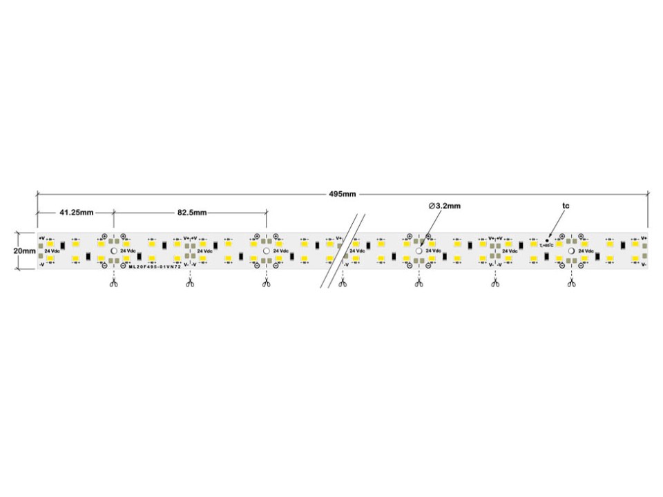 ML20C495-01VN72-24V |2835SMD LED Bar 24V DC 144LED 20X495mm